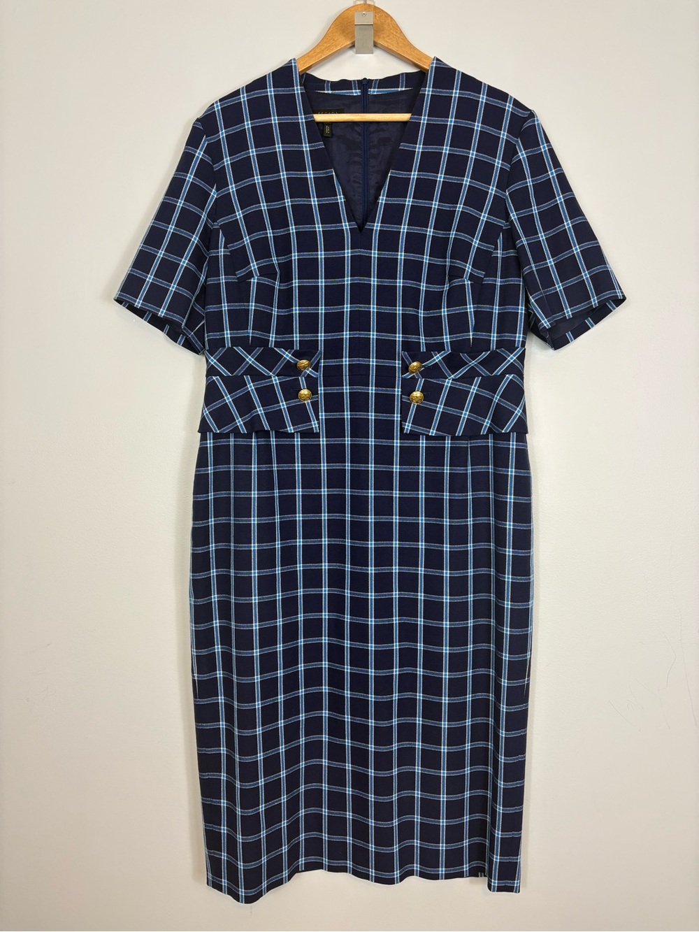 Escada‎ V-Neck Windowpane Sheath Dress - Picture 2 of 16